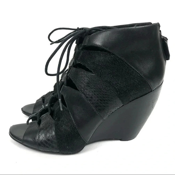 Kenneth Cole Shoes - Kenneth Cole Calf Hair Lace Up Open Wedges Booties